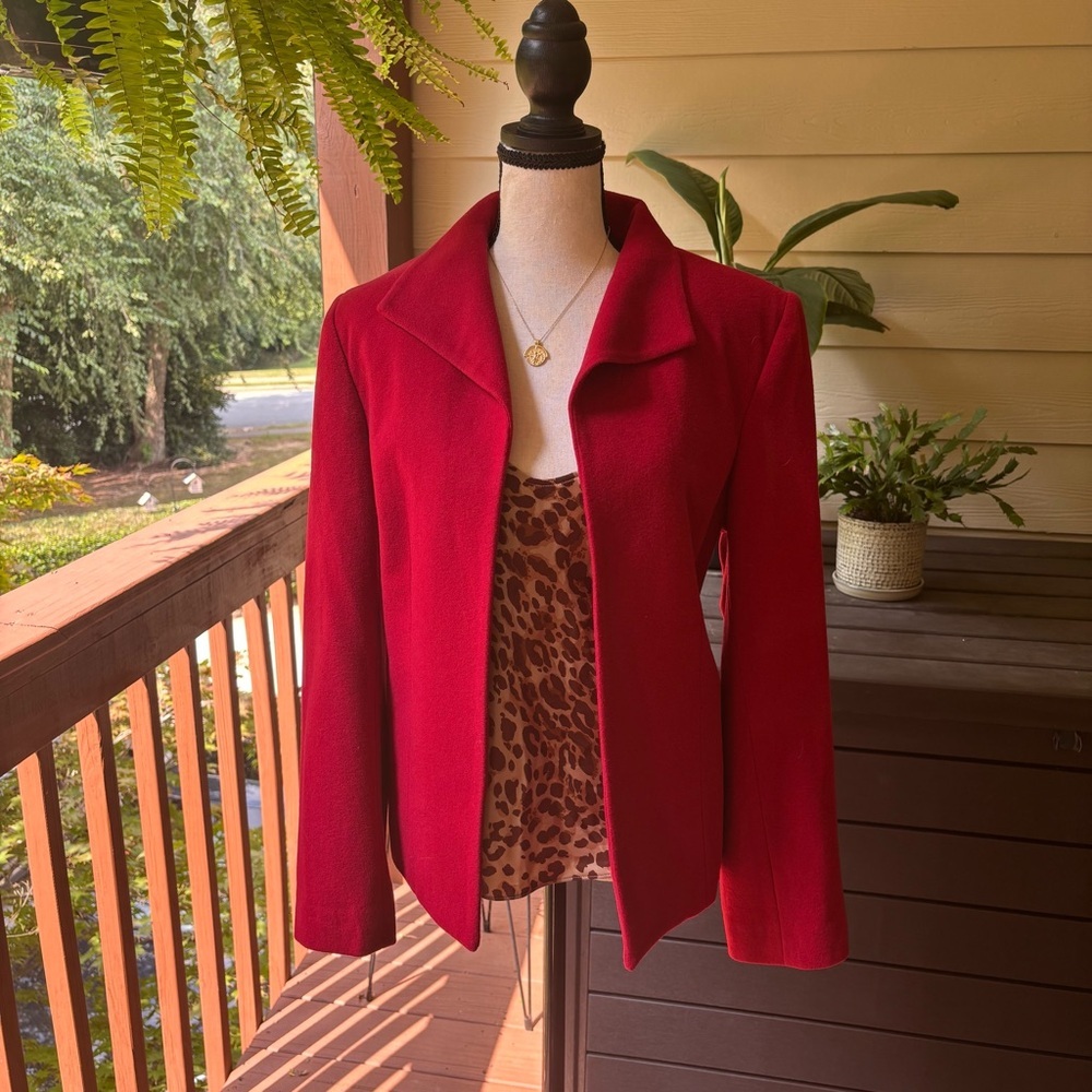 Vintage Harve Benard Red Wool Cashmere Blend Blazer, 80s Single Breasted Jacket